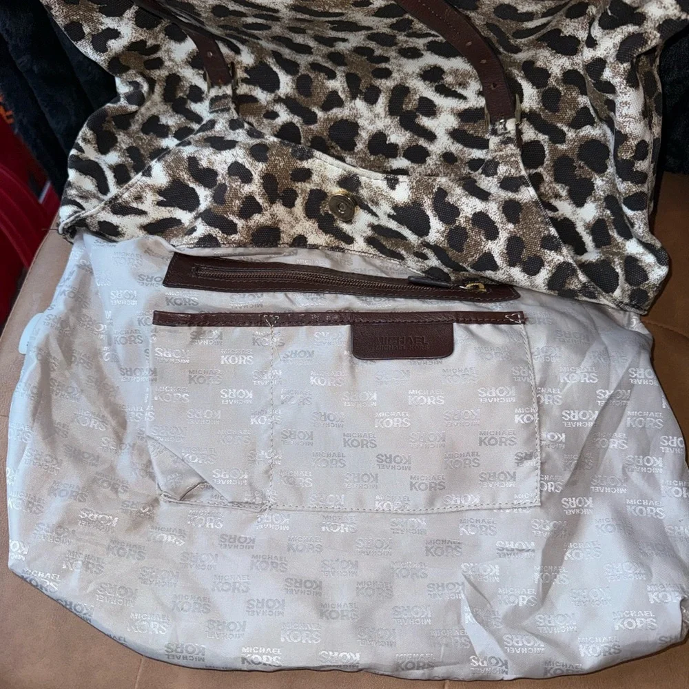 Michael Kors Leopard Print Tote with Brown Straps - Picture 5 of 9